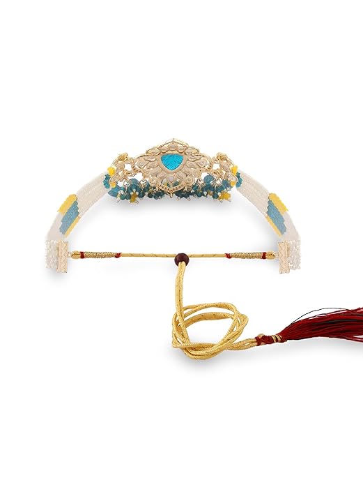 FluteVrinda Green & Yellow Multistrand Beaded Kundan Choker Necklace & Earring Set For Women (24- B0CWNXRX11)