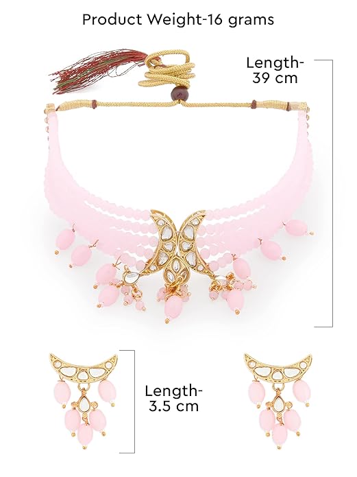 FluteVrinda Pink Dazzling Crystal Beads Multistrand Kundan Choker Necklace & Earring Set For Women (25- B09RG83CSR )