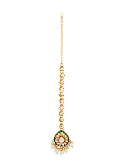 FluteVrinda Green Meenakari Dazzling Stones Beads Bridal Necklace Earring & Maangtikka Set For Women (B0DH7Z2M73)
