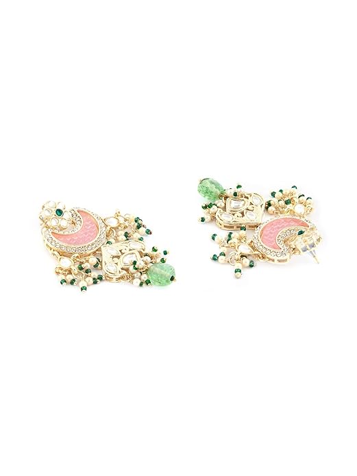 FluteVrinda Pink Green Stones Beads Multistrand Kundan Choker Necklace Earring & Ring Set For Women (B0BVVFH5MJ )