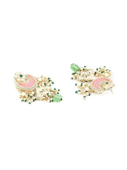 FluteVrinda Pink Green Stones Beads Multistrand Kundan Choker Necklace Earring & Ring Set For Women (B0BVVFH5MJ )