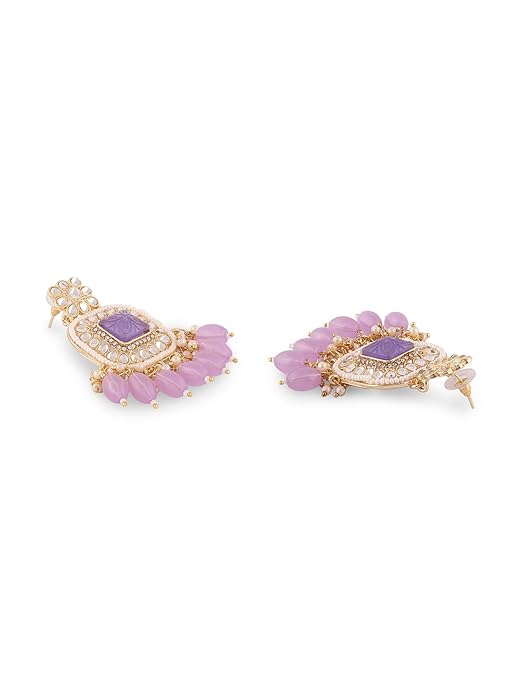 FluteVrinda Purple Multistrand Kundan Stones & Beads Choker Necklace Earring & Ring Set For Women (22- B0CKL9BY8Z)