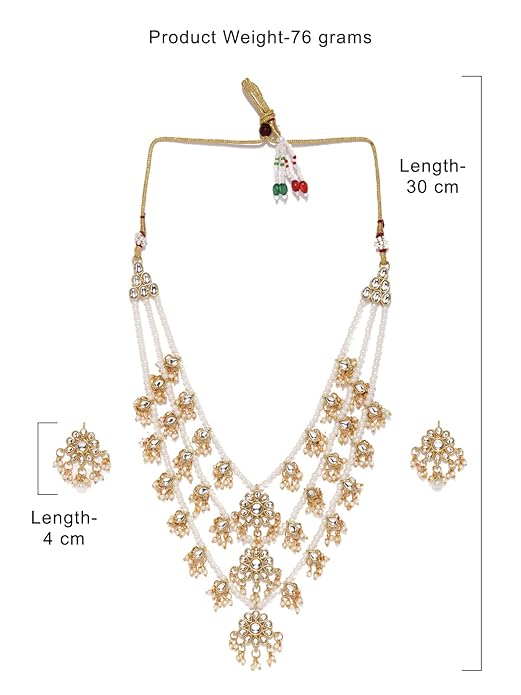 FluteVrinda Ethnic Kundan & Pearls Multi Layers Bridal Necklace Set For Women 20- B07Q538CC5