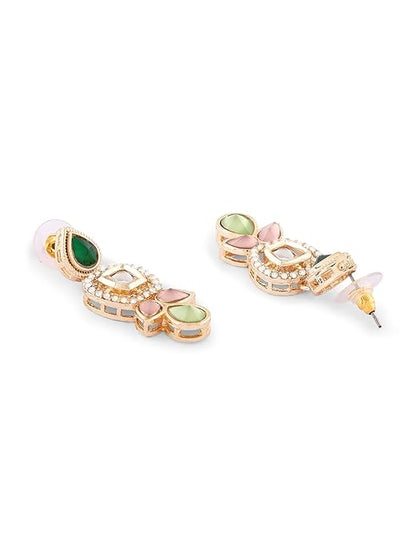 FluteVrinda Green Pink Stones Austrian Diamonds Embellished Choker Necklace Earring & Ring Set For Women (B0CZXTDT1G)