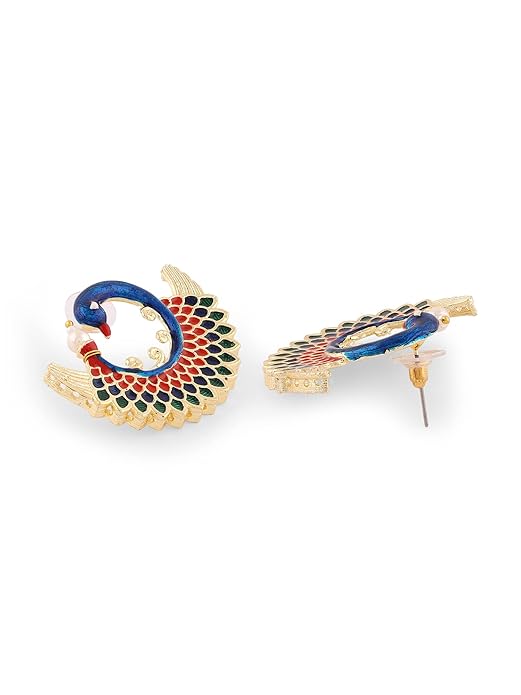 FluteVrinda ZAVERI PEARLS Multicolor Meenakari Peacock Inspired Multistrand Pearls Choker Necklace Earring & Ring Set For Women (B0B6RJSQN4)