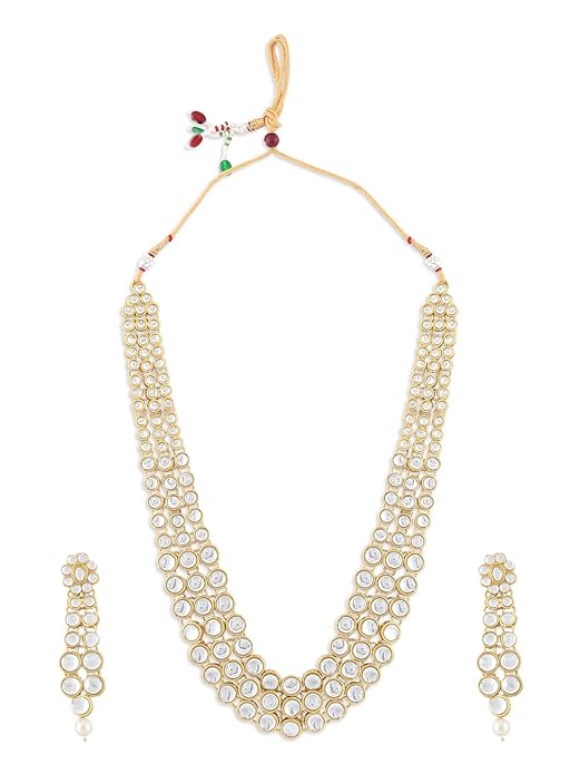 FluteVrinda Women's Traditional Kundan Necklace Set (Gold) (21 - B07Q31CC7B )