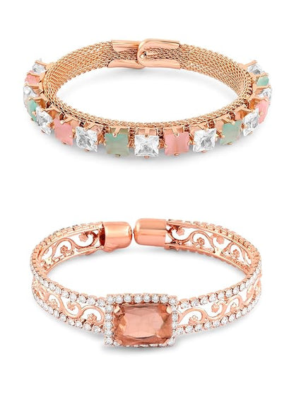 FluteVrinda Set Of 2 Rose Gold Dazzling Austrian Diamonds Bracelet For Women (23- B0CLJL9FCS )