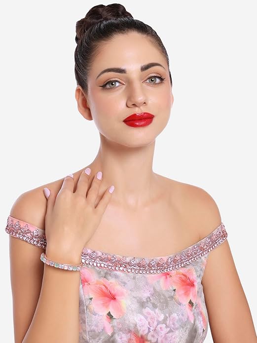 FluteVrinda Set Of 2 Rose Gold Dazzling Austrian Diamonds Bracelet For Women (23- B0CLJL9FCS )
