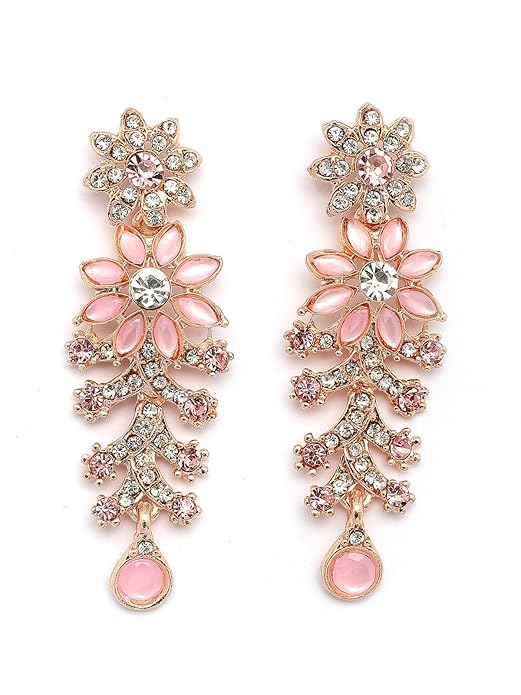 FluteVrinda Charming AD Diamonds Studded Floral Choker Necklace with Danlge Earrings Maangtikka Jewellery Set for Women & Girls (10- B0FB46QM2X)