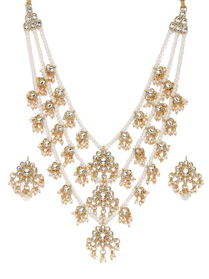 FluteVrinda Ethnic Kundan & Pearls Multi Layers Bridal Necklace Set For Women 20- B07Q538CC5
