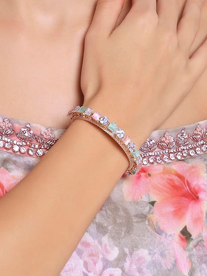 FluteVrinda Set Of 2 Rose Gold Dazzling Austrian Diamonds Bracelet For Women (23- B0CLJL9FCS )