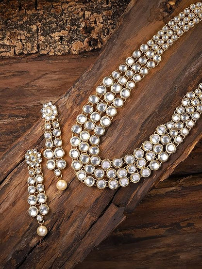 FluteVrinda Women's Traditional Kundan Necklace Set (Gold) (21 - B07Q31CC7B )
