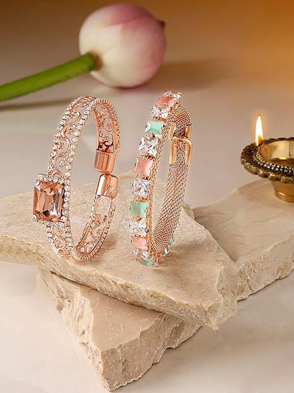 FluteVrinda Set Of 2 Rose Gold Dazzling Austrian Diamonds Bracelet For Women (23- B0CLJL9FCS )