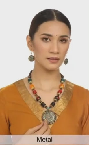 FluteVrinda Fashion Latest Stylish Traditional Tibetan Pendant Necklace Jewellery Set for Women (1- B0B15GYNS4)