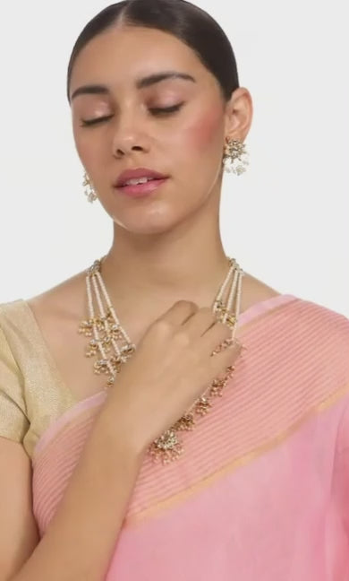 FluteVrinda Ethnic Kundan & Pearls Multi Layers Bridal Necklace Set For Women 20- B07Q538CC5