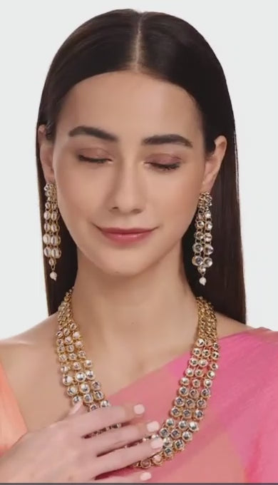 FluteVrinda Women's Traditional Kundan Necklace Set (Gold) (21 - B07Q31CC7B )
