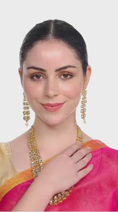 FluteVrinda Women's Traditional Kundan Necklace Set (Gold) (21 - B07Q31CC7B )